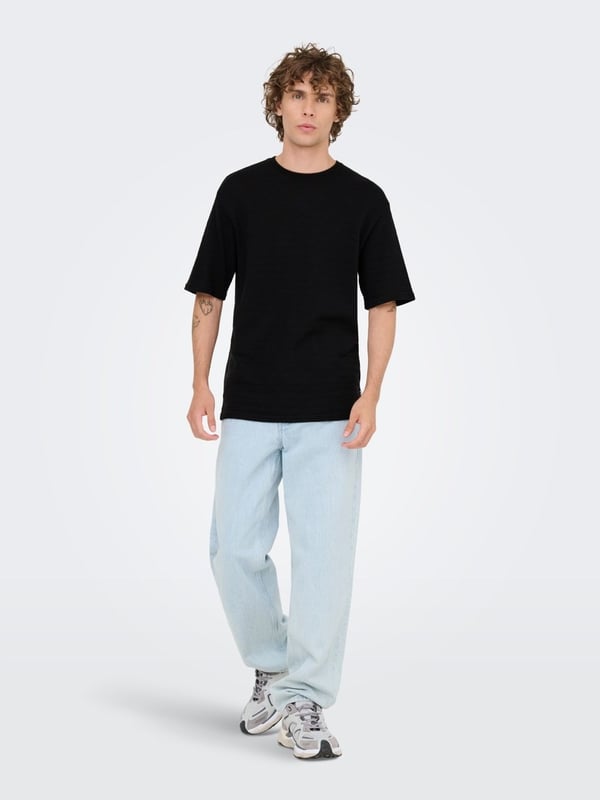 Only&Sons ONSGIVO REG 12 SS CREW KNIT NOOS Siyah Erkek T-Shirt