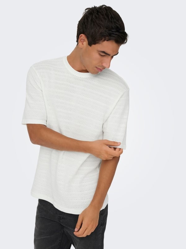 Only&Sons ONSGIVO REG 12 SS CREW KNIT NOOS Beyaz Erkek T-Shirt