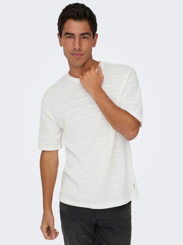 Only&Sons ONSGIVO REG 12 SS CREW KNIT NOOS Beyaz Erkek T-Shirt