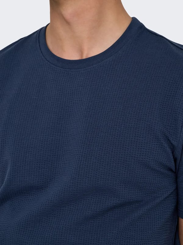 Only&Sons ONSKIAN LIFE REG SEERSUCKER SS TEE NOOS Lacivert Erkek T-Shirt