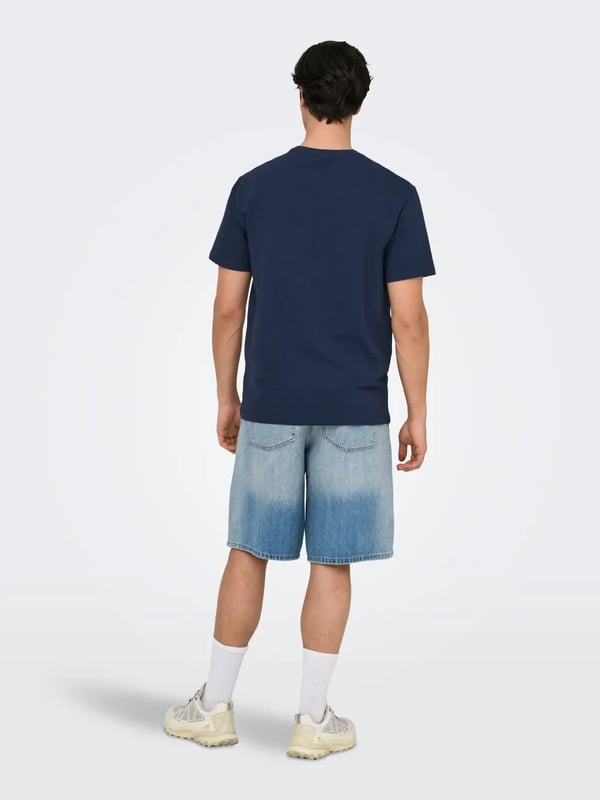 Only&Sons ONSKIAN LIFE REG SEERSUCKER SS TEE NOOS Lacivert Erkek T-Shirt