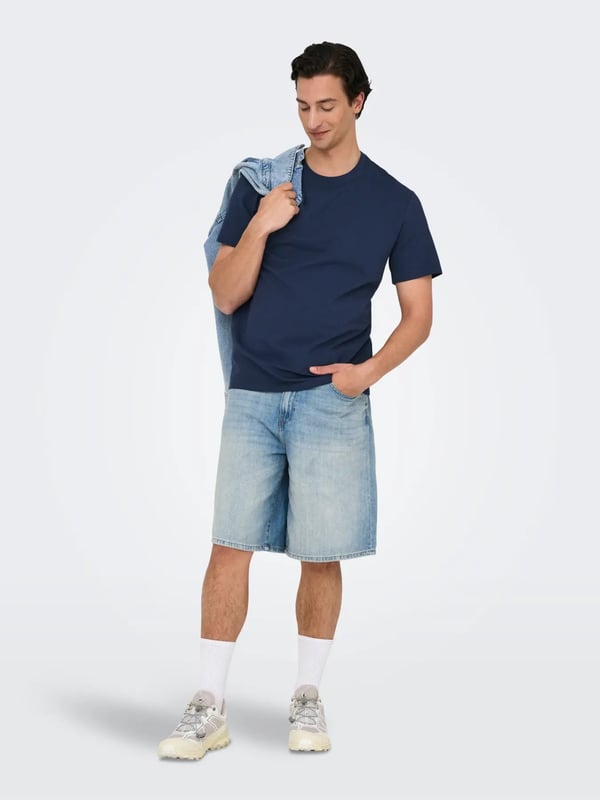 Only&Sons ONSKIAN LIFE REG SEERSUCKER SS TEE NOOS Lacivert Erkek T-Shirt