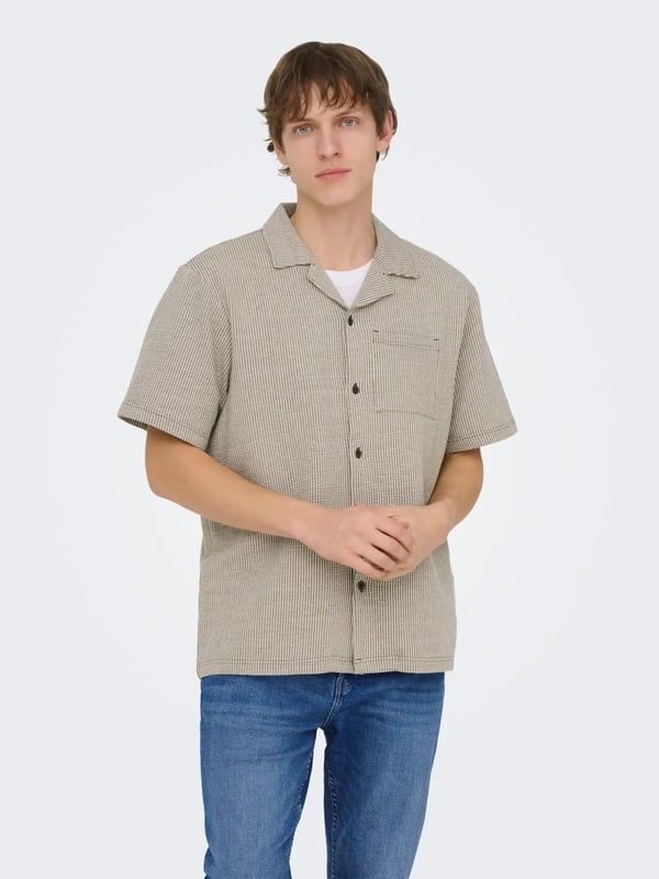 Only&Sons ONSKIAN LIFE SEERSUCKER STRP SS SHIRT VD Kahverengi Erkek Gömlek