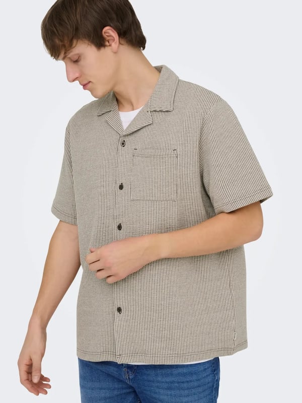Only&Sons ONSKIAN LIFE SEERSUCKER STRP SS SHIRT VD Kahverengi Erkek Gömlek