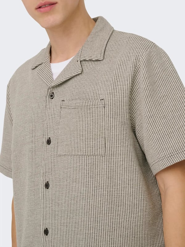 Only&Sons ONSKIAN LIFE SEERSUCKER STRP SS SHIRT VD Kahverengi Erkek Gömlek