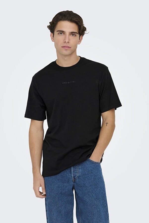 Only&Sons ONSLEVI LIFE REG TEXT SS TEE Siyah Erkek T-Shirt