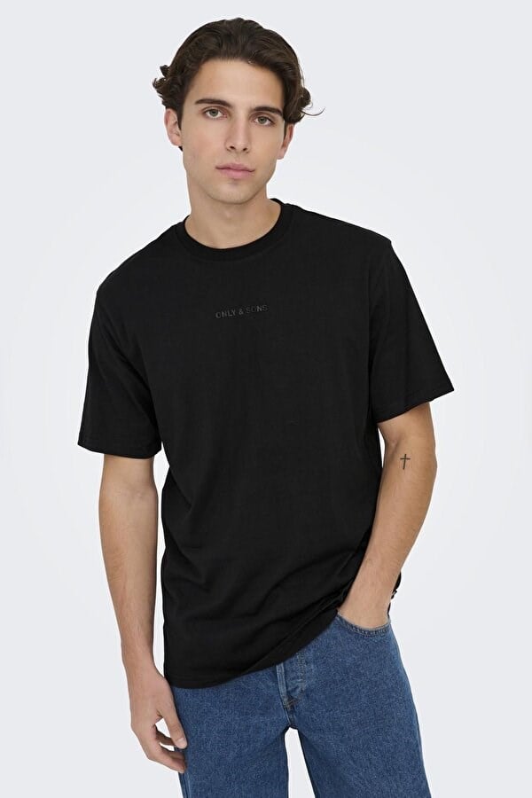 Only&Sons ONSLEVI LIFE REG TEXT SS TEE Siyah Erkek T-Shirt