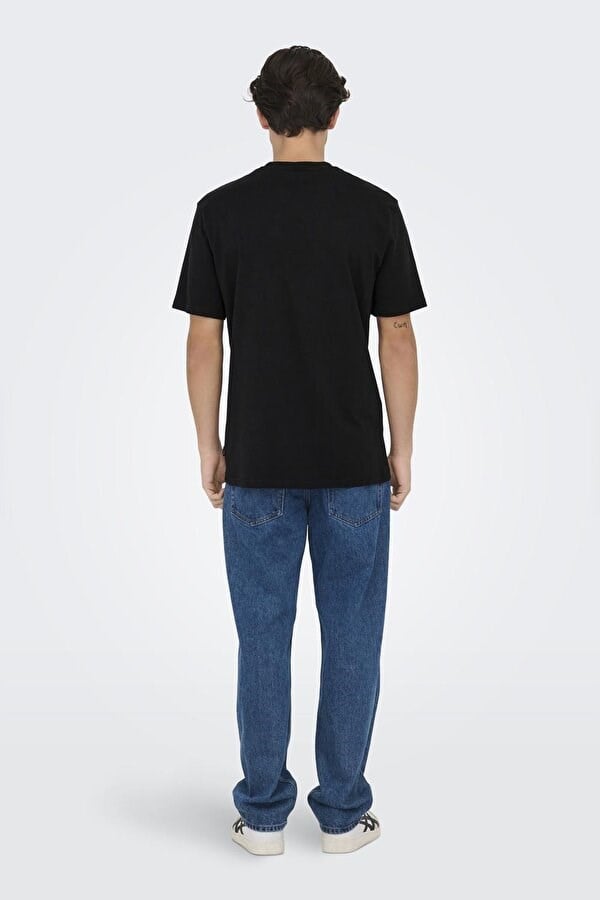 Only&Sons ONSLEVI LIFE REG TEXT SS TEE Siyah Erkek T-Shirt