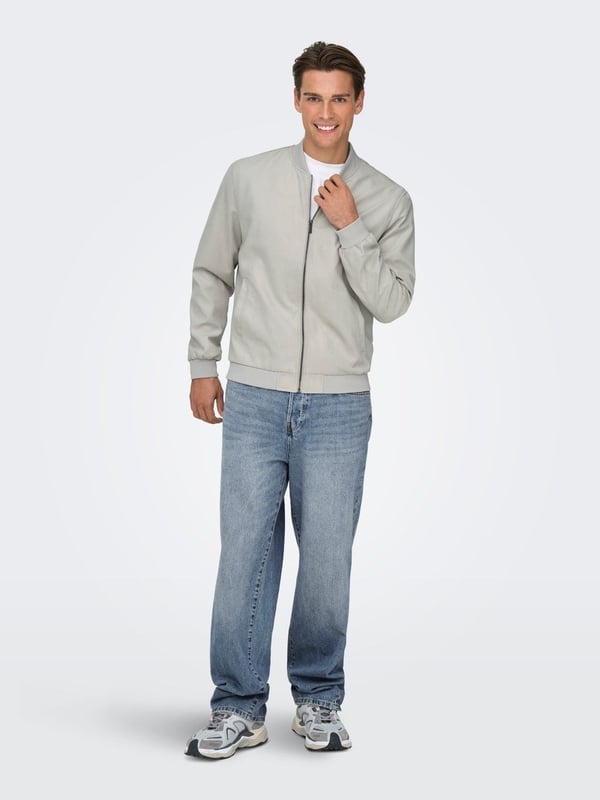 Only&Sons ONSLUCAS FAKE SUEDE BOMBER OTW NOOS Gümüş Erkek Mont