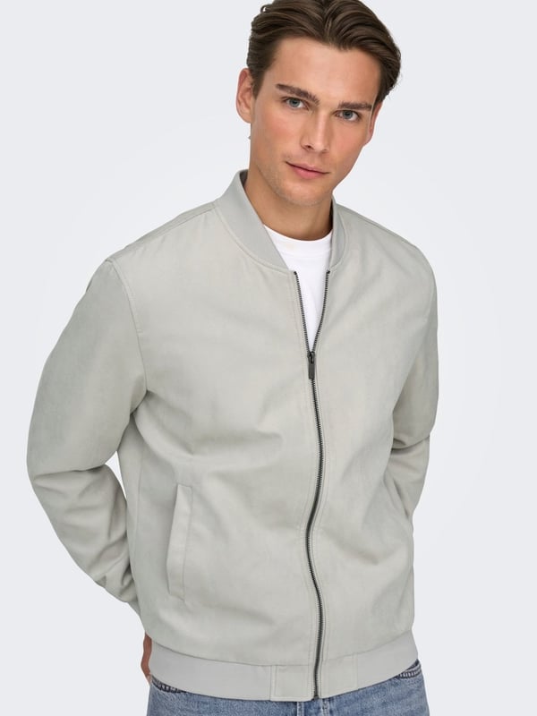 Only&Sons ONSLUCAS FAKE SUEDE BOMBER OTW NOOS Gümüş Erkek Mont