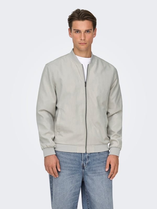Only&Sons ONSLUCAS FAKE SUEDE BOMBER OTW NOOS Gümüş Erkek Mont