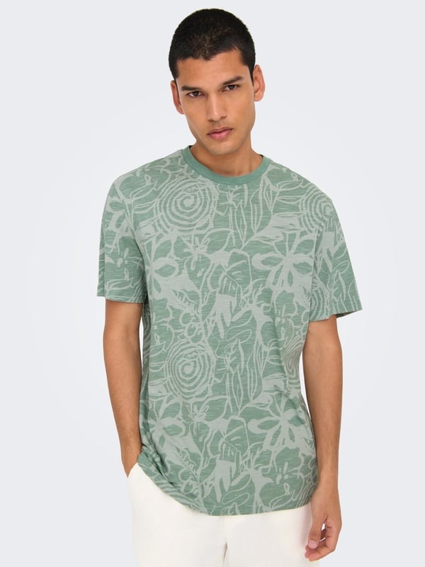 Only&Sons ONSPERRY FLOWER LIFE AOP REG SS TEE Haki Erkek T-Shirt