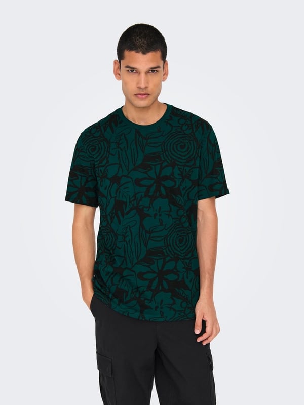 Only&Sons ONSPERRY FLOWER LIFE AOP REG SS TEE Yeşil Erkek T-Shirt