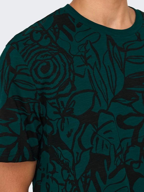 Only&Sons ONSPERRY FLOWER LIFE AOP REG SS TEE Yeşil Erkek T-Shirt