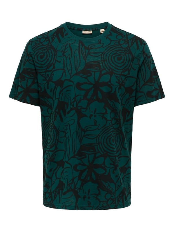 Only&Sons ONSPERRY FLOWER LIFE AOP REG SS TEE Yeşil Erkek T-Shirt