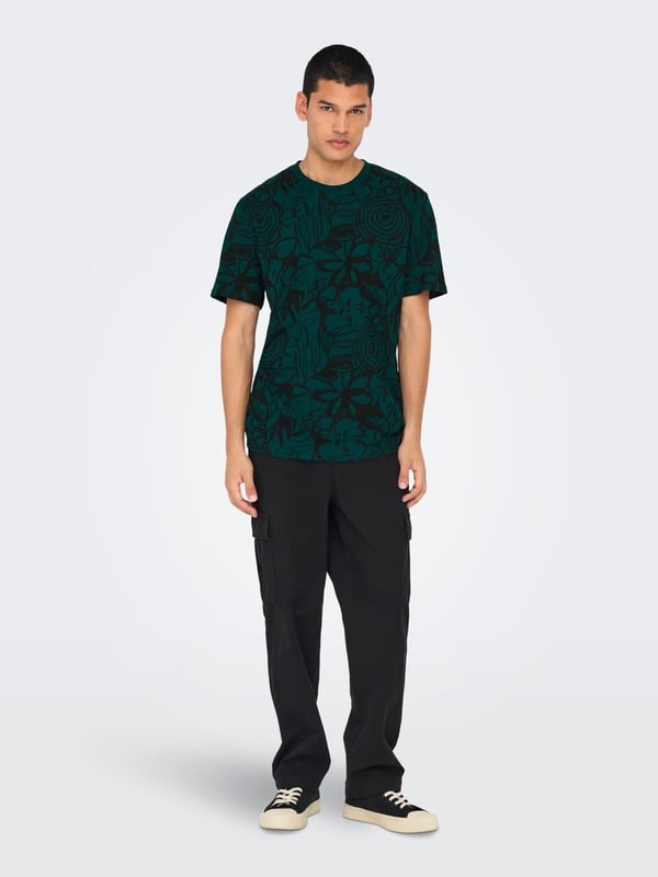 Only&Sons ONSPERRY FLOWER LIFE AOP REG SS TEE Yeşil Erkek T-Shirt