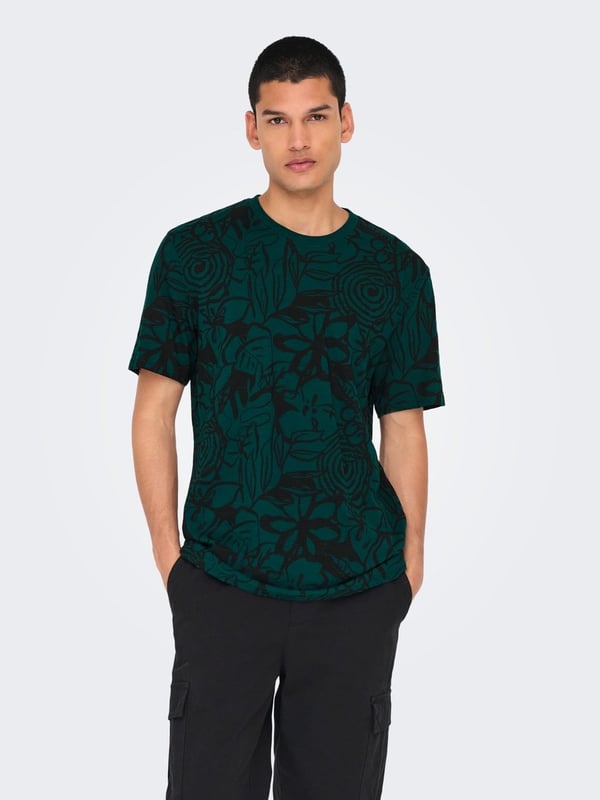 Only&Sons ONSPERRY FLOWER LIFE AOP REG SS TEE Yeşil Erkek T-Shirt