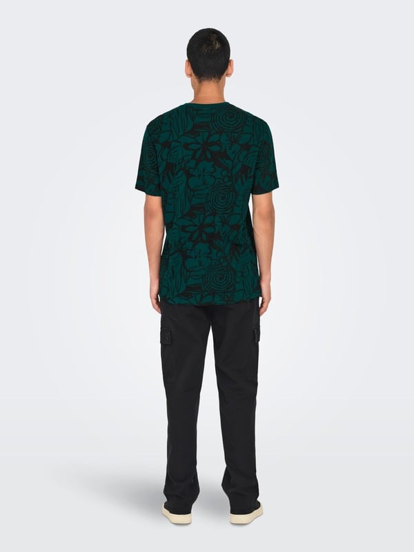 Only&Sons ONSPERRY FLOWER LIFE AOP REG SS TEE Yeşil Erkek T-Shirt