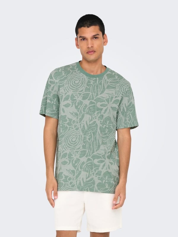 Only&Sons ONSPERRY FLOWER LIFE AOP REG SS TEE Haki Erkek T-Shirt