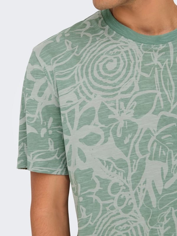 Only&Sons ONSPERRY FLOWER LIFE AOP REG SS TEE Haki Erkek T-Shirt