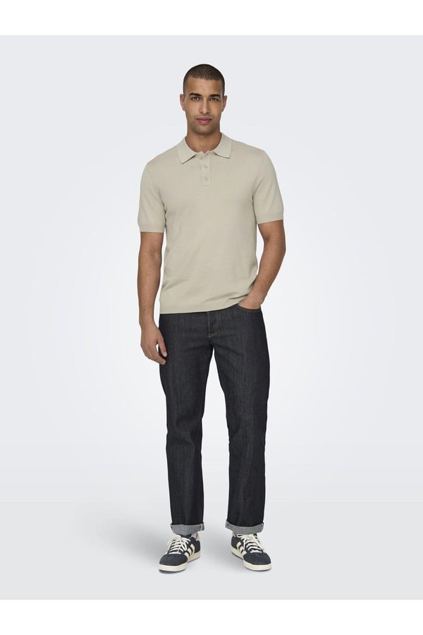 Only&Sons ONSWYLER REG 14 SS POLO KNIT NOOS Gri Erkek T-Shirt