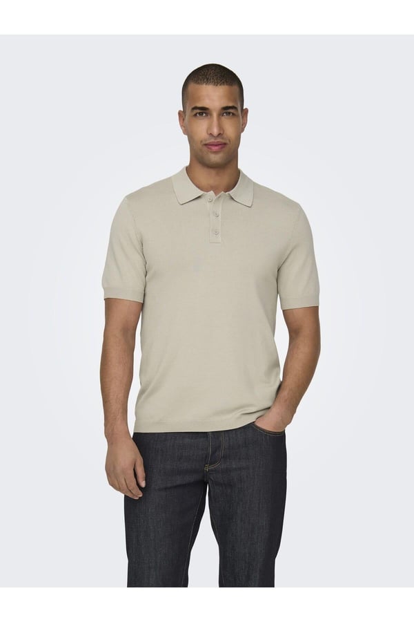 Only&Sons ONSWYLER REG 14 SS POLO KNIT NOOS Gri Erkek T-Shirt