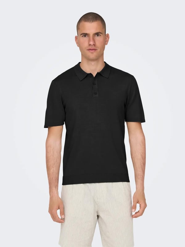 Only&Sons ONSWYLER REG 14 SS POLO KNIT NOOS Siyah Erkek T-Shirt