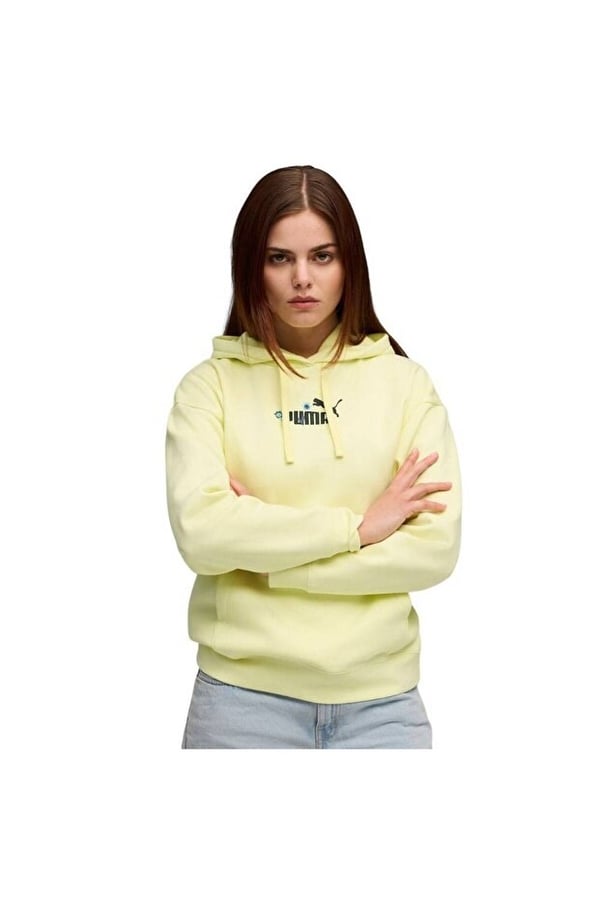 Puma ESS NATURE 2.0 Hoodie Sarı Kadın Sweatshirt