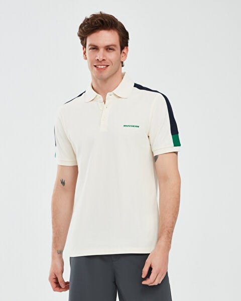 Skechers M Color Block Detail Polo Kırık Beyaz Erkek T-Shirt