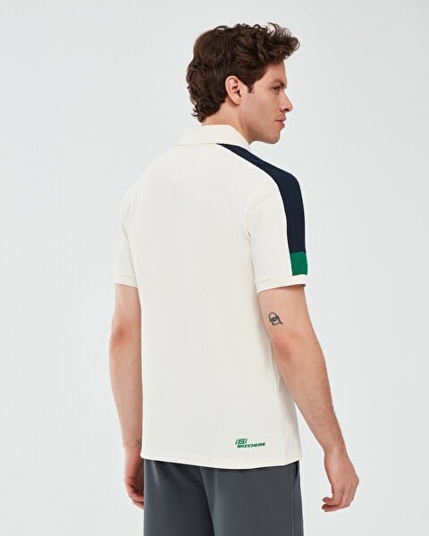Skechers M Color Block Detail Polo Kırık Beyaz Erkek T-Shirt