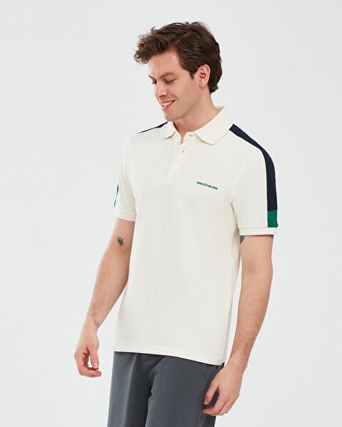 Skechers M Color Block Detail Polo Kırık Beyaz Erkek T-Shirt