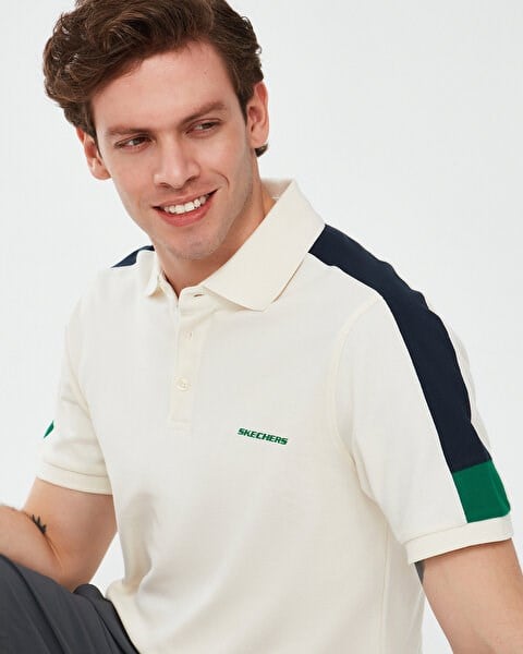 Skechers M Color Block Detail Polo Kırık Beyaz Erkek T-Shirt