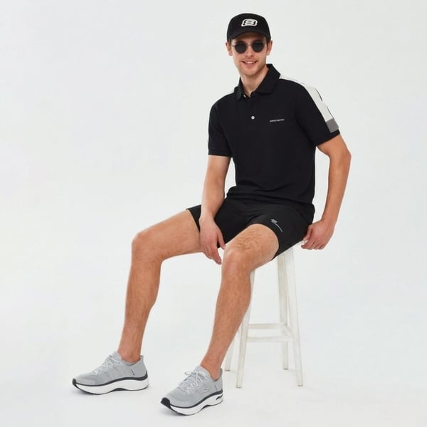Skechers M Color Block Detail Polo Siyah Erkek T-Shirt