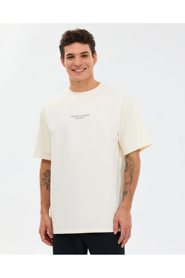 Skechers M Graphic Tee Reflect Logo Oversize T-Shirt Beyaz Erkek T-Shirt