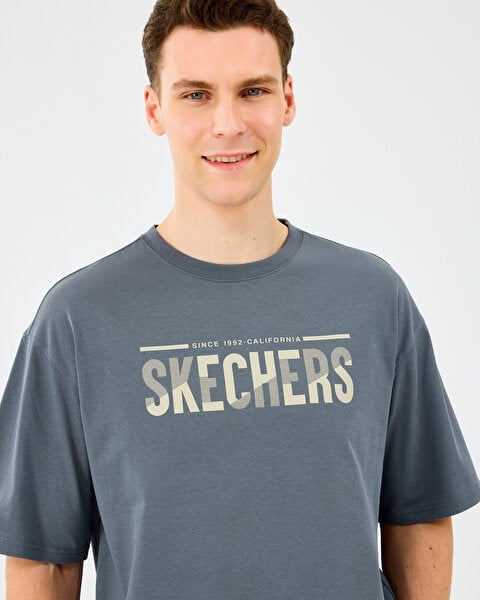 Skechers M Heavy Fabric T-Shirt Gri Erkek T-Shirt
