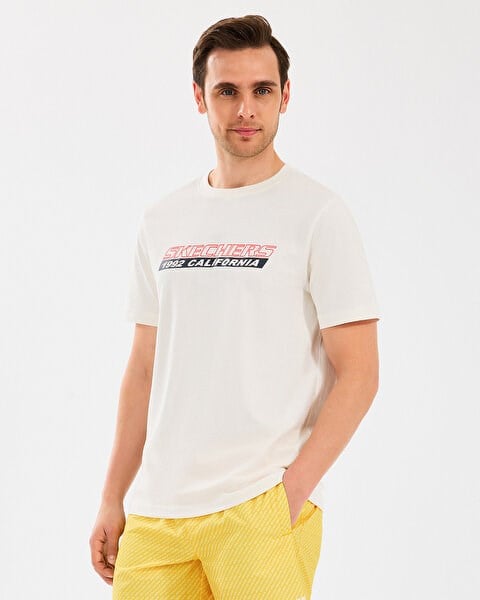 Skechers M Lightweight Graphic Tee T-Shirt Beyaz Erkek T-Shirt