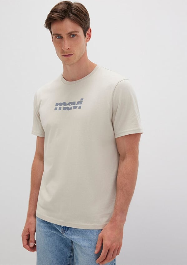 Skechers MAVİ BASKILI TİŞÖRT Ay Taşı Beji Bej Erkek T-Shirt