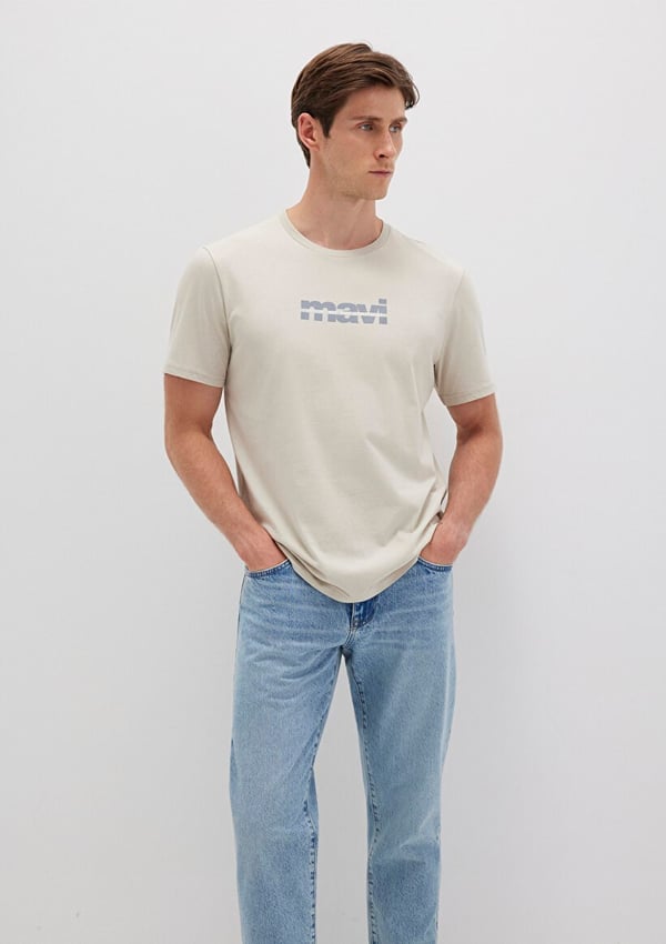 Skechers MAVİ BASKILI TİŞÖRT Ay Taşı Beji Bej Erkek T-Shirt
