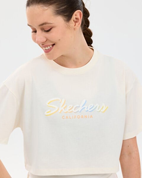Skechers W Crop Graphic T-shirt Beyaz Kadın T-Shirt