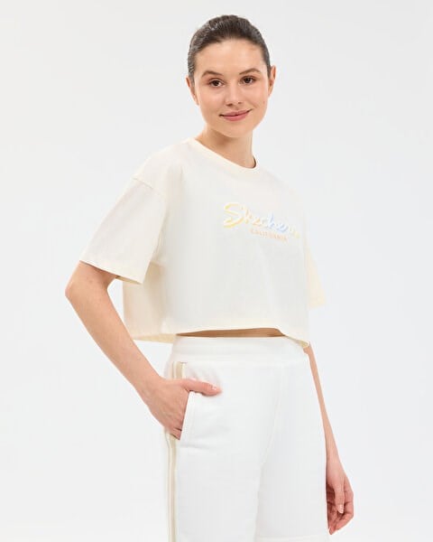 Skechers W Crop Graphic T-shirt Beyaz Kadın T-Shirt