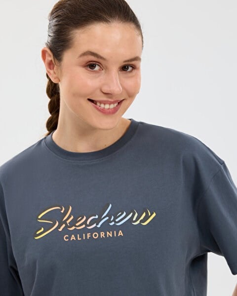 Skechers W Crop Graphic T-shirt Gri Kadın T-Shirt