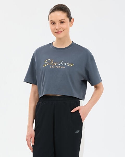 Skechers W Crop Graphic T-shirt Gri Kadın T-Shirt