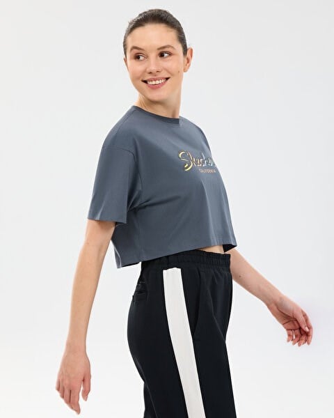 Skechers W Crop Graphic T-shirt Gri Kadın T-Shirt