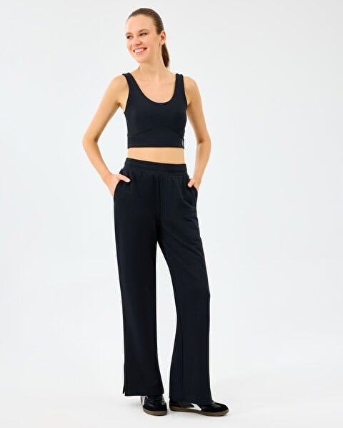 Skechers W Essential Wide Leg Regular Fit Sweatpant Siyah Kadın Eşofman Alt