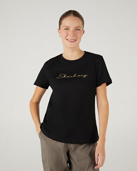 Skechers W GRAPHIC TEE LIGHT WEIGHT REGULAR T-SHIRT Siyah Kadın T-Shirt