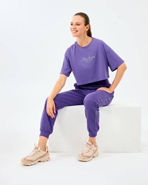 Skechers W Heavy Fabric T-Shirt Mor Kadın T-Shirt