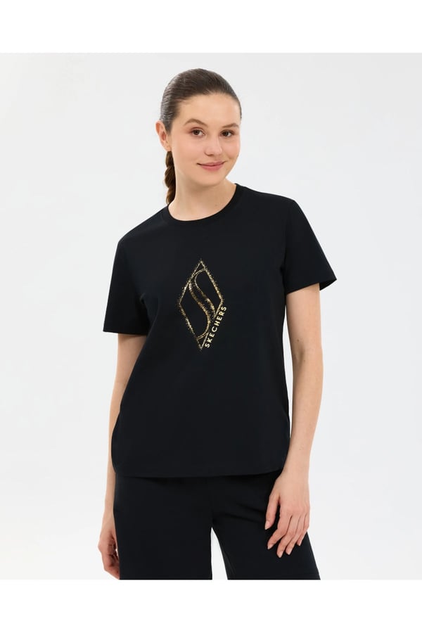 Skechers W Regular Fit Graphic T-shirt Siyah Kadın T-Shirt