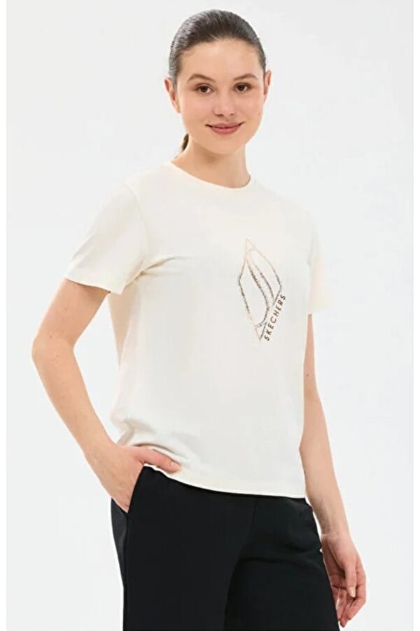 Skechers W Regular Fit Graphic T-shirt Beyaz Kadın T-Shirt