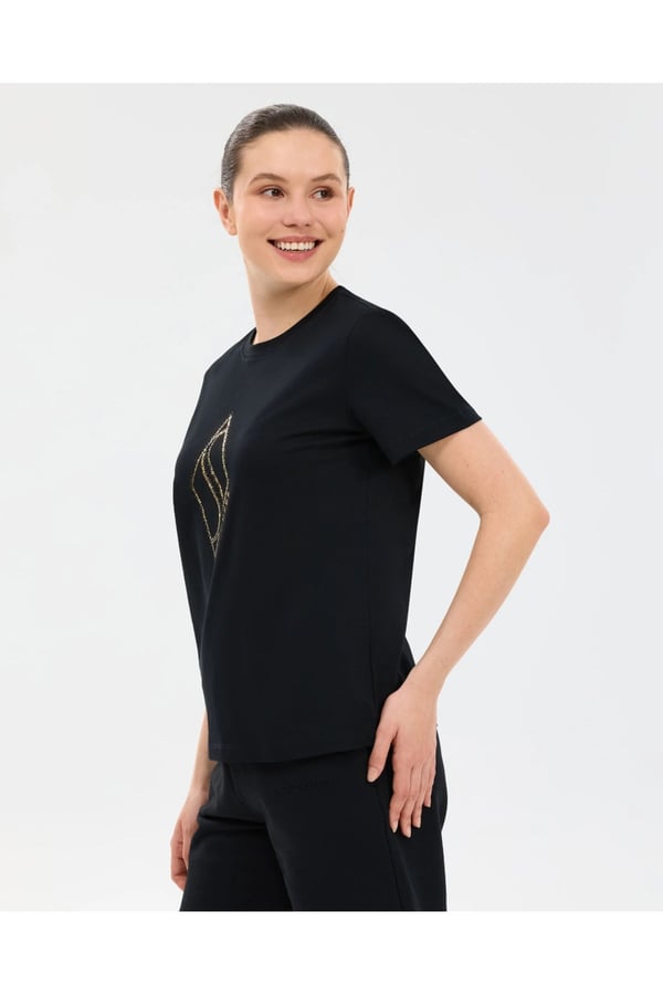 Skechers W Regular Fit Graphic T-shirt Siyah Kadın T-Shirt