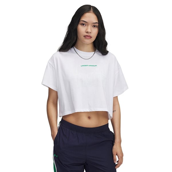 Under Armour UA W VARSITY MIX HW SS CROP Beyaz Kadın T-Shirt